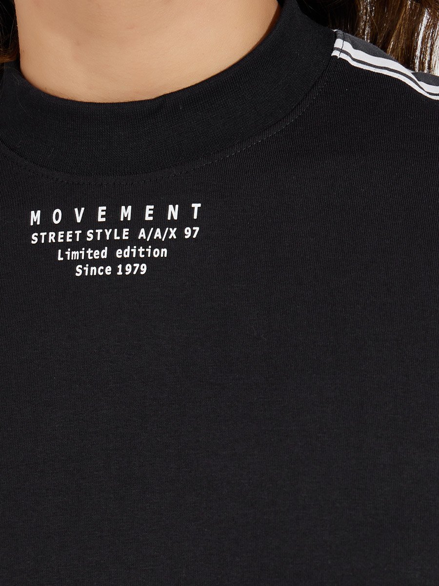 High Neck 100% Cotton T-Shirt with Shoulder Tape Detail