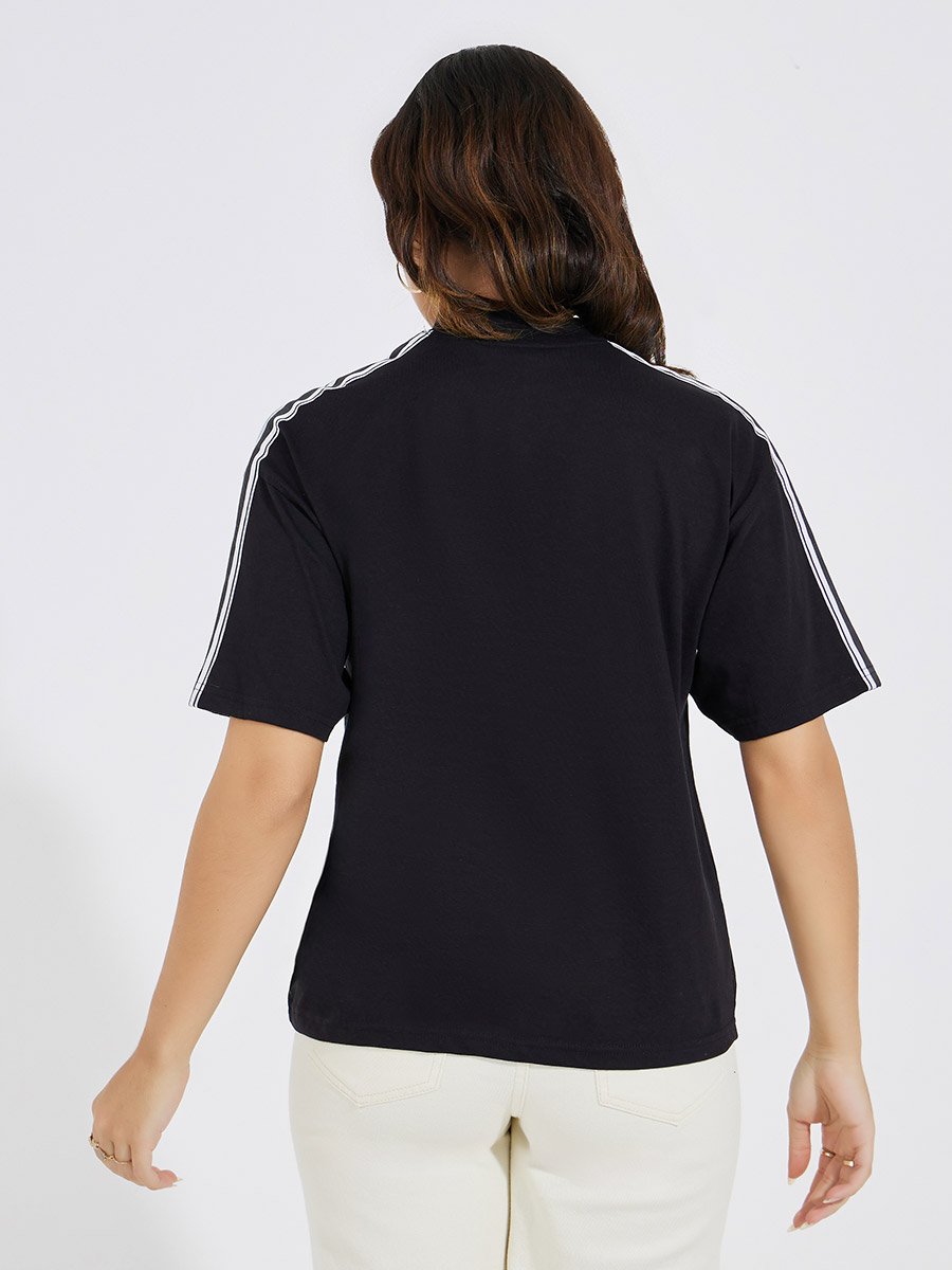 High Neck 100% Cotton T-Shirt with Shoulder Tape Detail