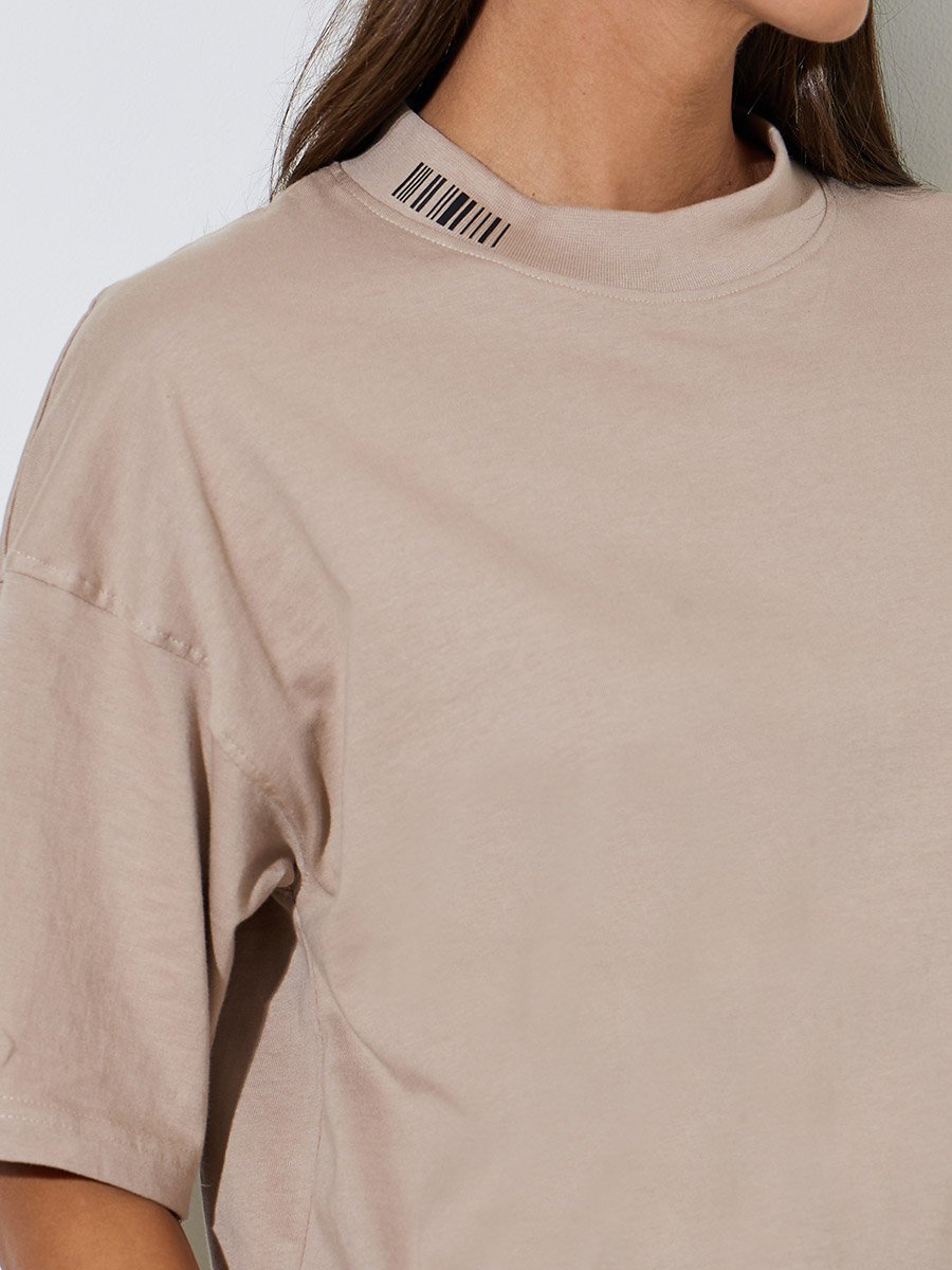 Oversized Slogan 100% Cotton T-Shirt with High-Low Hem