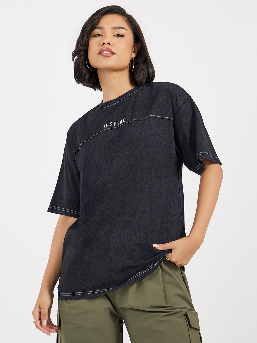 Acid Washed Printed Oversized 100% Cotton T-Shirt