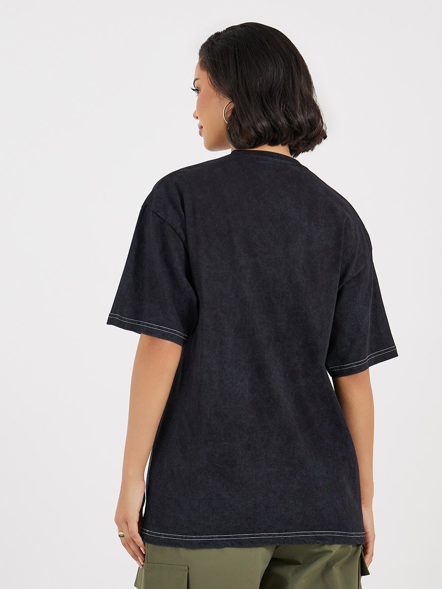 Acid Washed Printed Oversized 100% Cotton T-Shirt