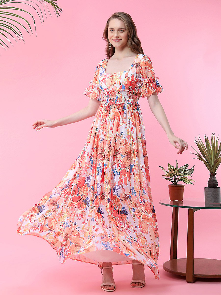 Floral Maxi Dress with Smocked Waistband