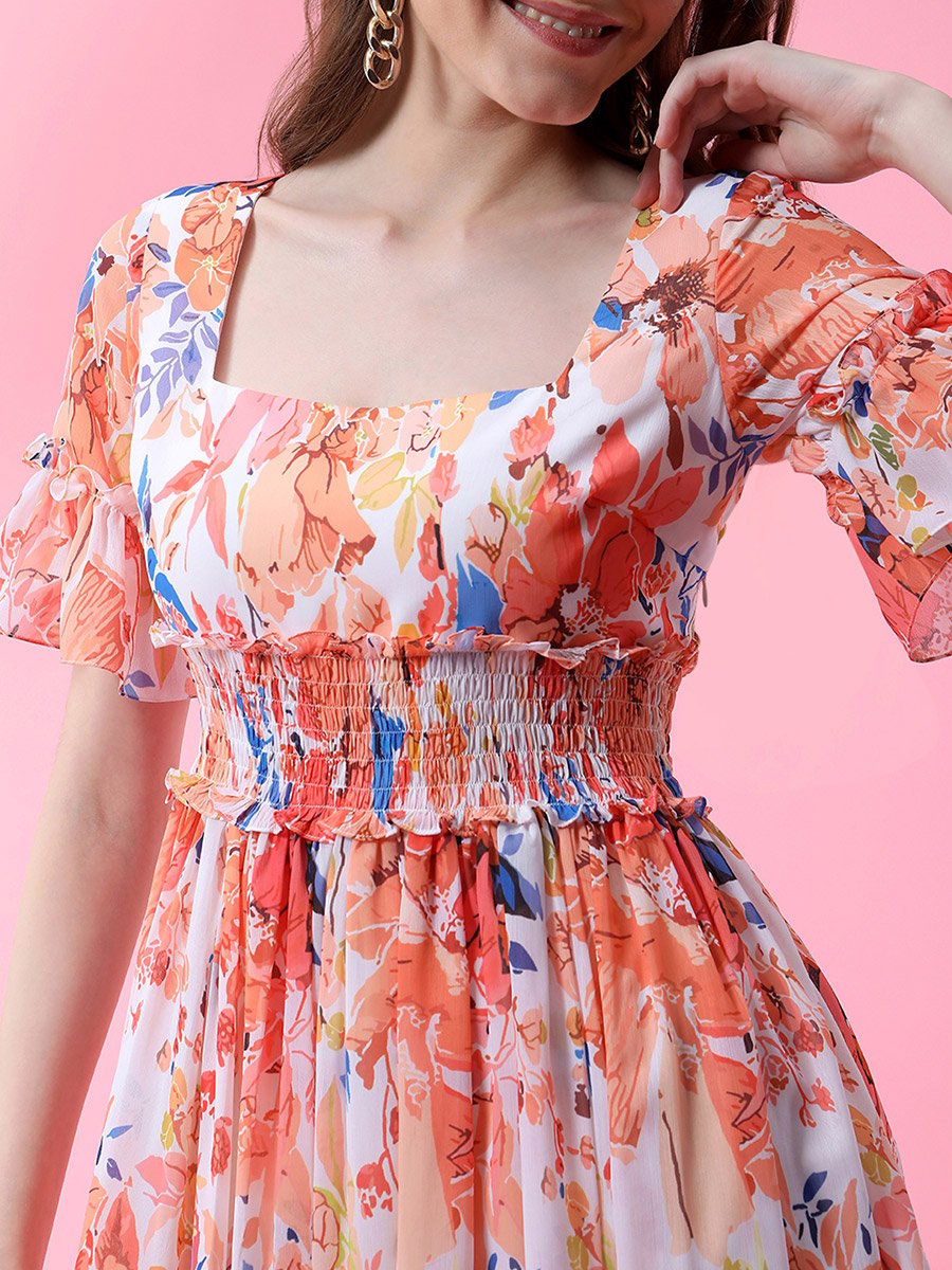 Floral Maxi Dress with Smocked Waistband