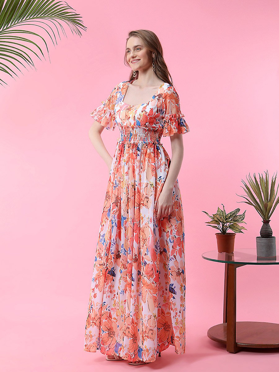 Floral Maxi Dress with Smocked Waistband