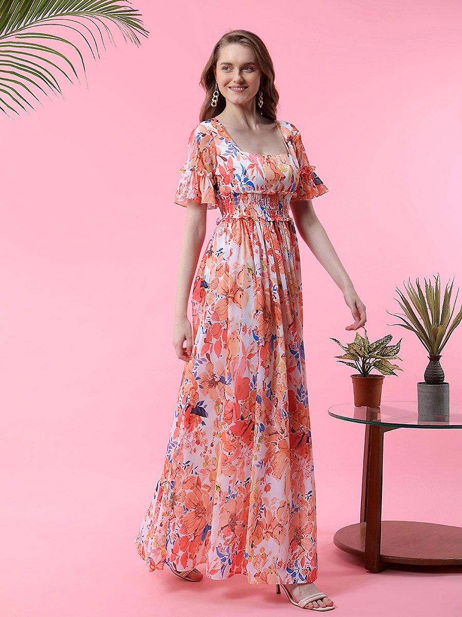 Floral Maxi Dress with Smocked Waistband