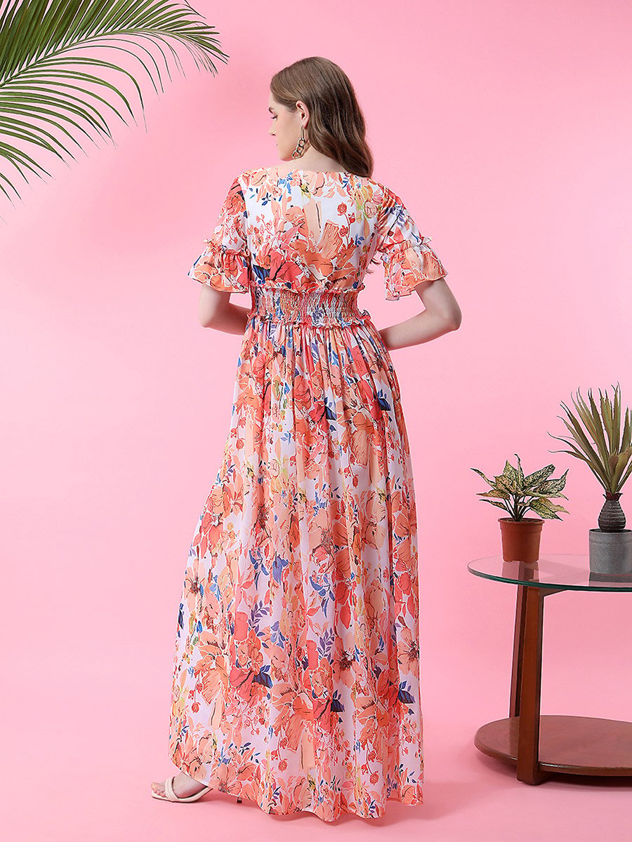 Floral Maxi Dress with Smocked Waistband