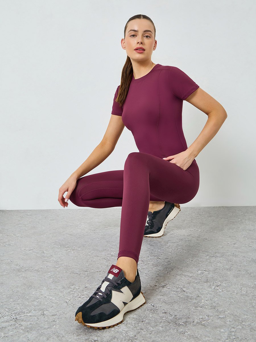 Stitch Detail Short Sleeves Top and Leggings Set