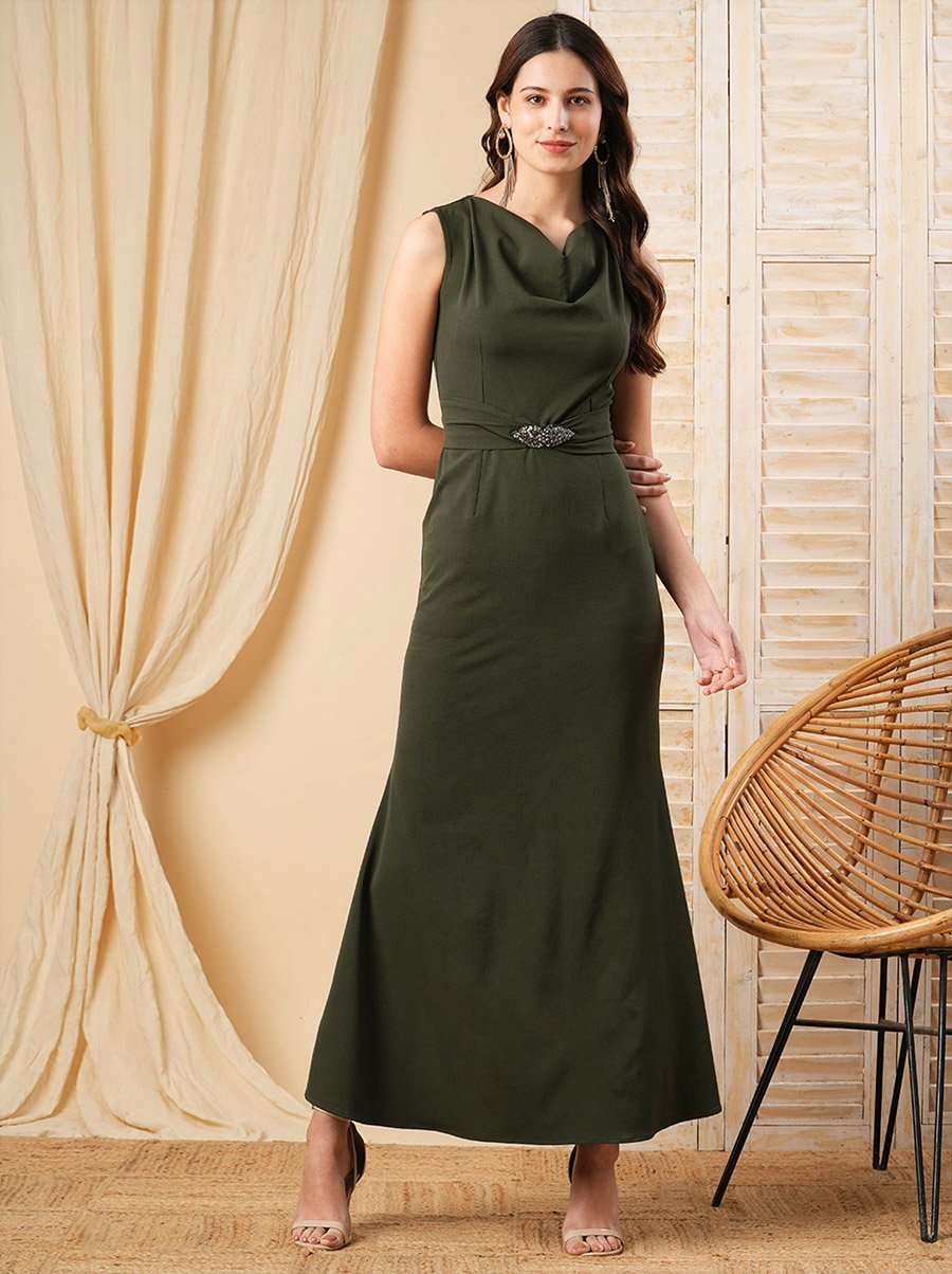 Cowl Neck Maxi Dress with Beaded Detail