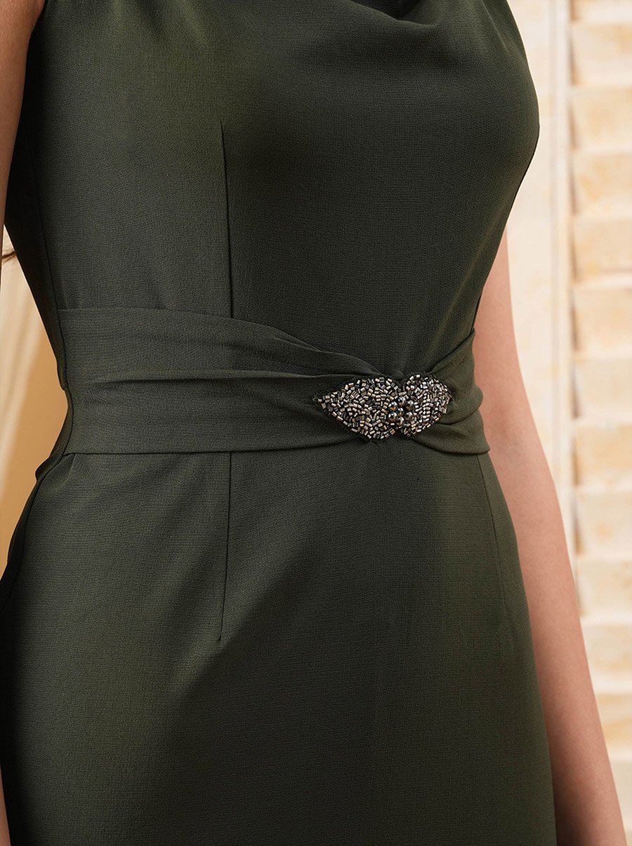 Cowl Neck Maxi Dress with Beaded Detail