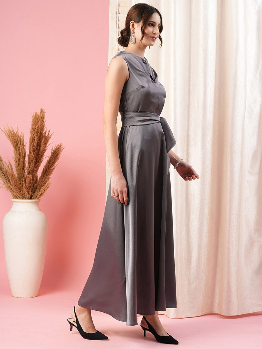 Round Overlap Neck Maxi Dress with Cut-Out Detail
