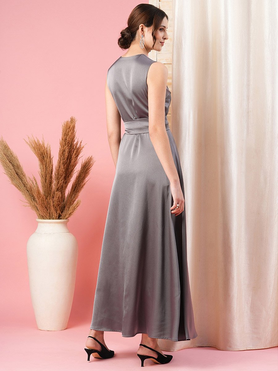 Round Overlap Neck Maxi Dress with Cut-Out Detail
