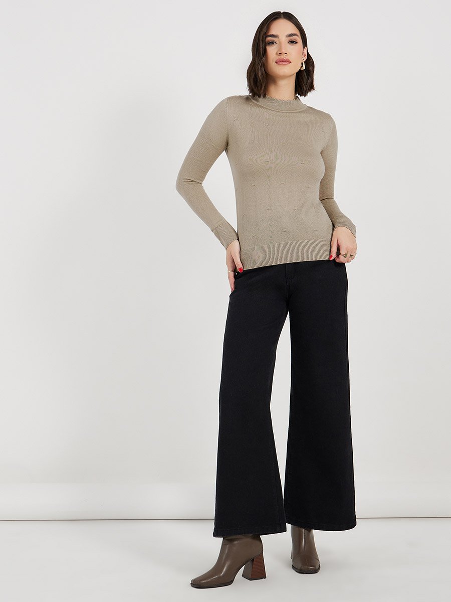 Slim Fit Regular Length Textured Knit Sweater