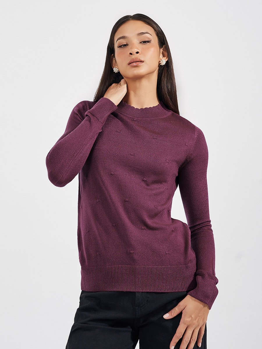 Slim Fit Regular Length Textured Knit Sweater