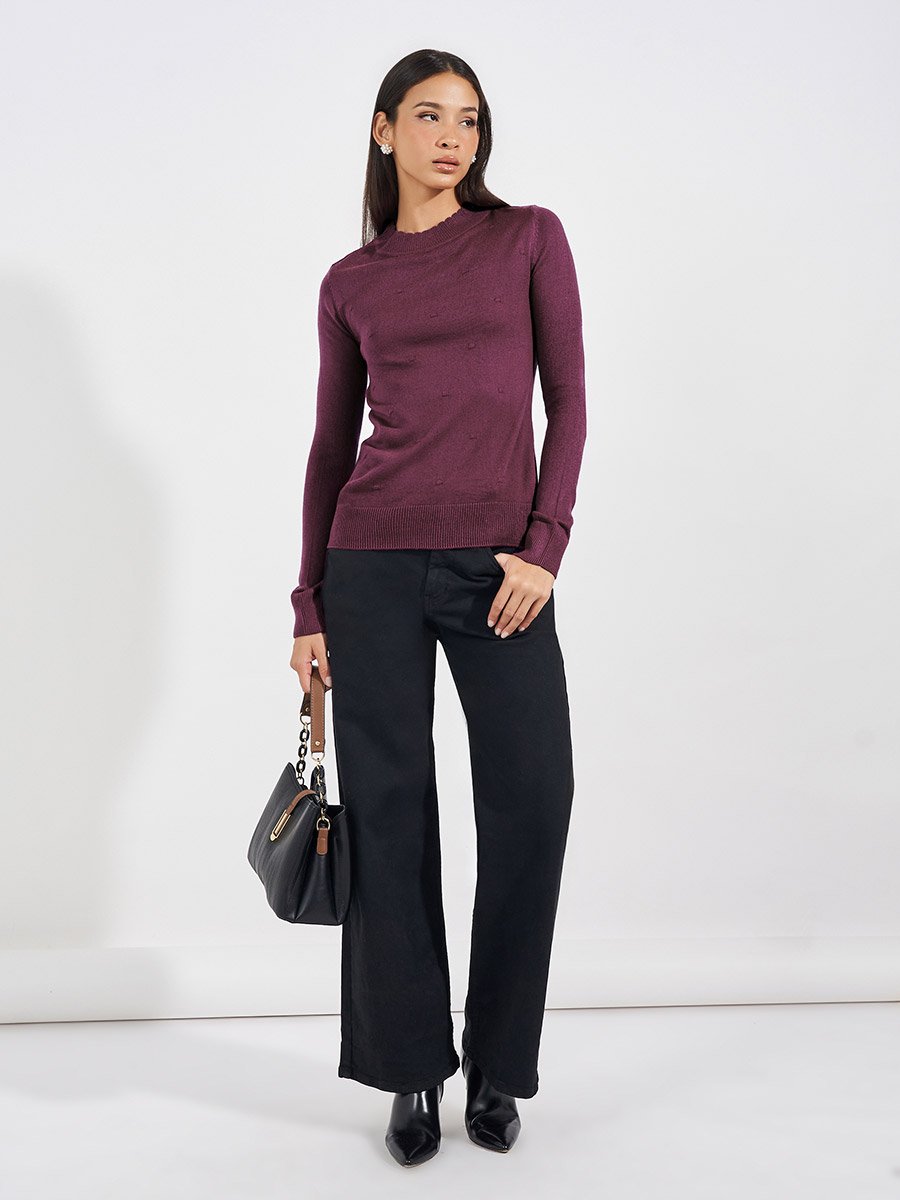 Slim Fit Regular Length Textured Knit Sweater