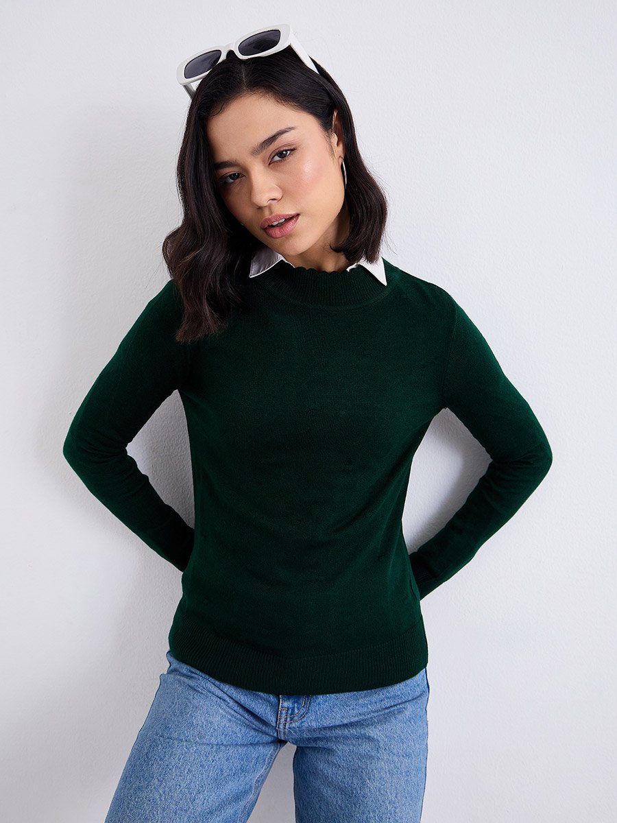Slim Fit Regular Length Textured Knit Sweater