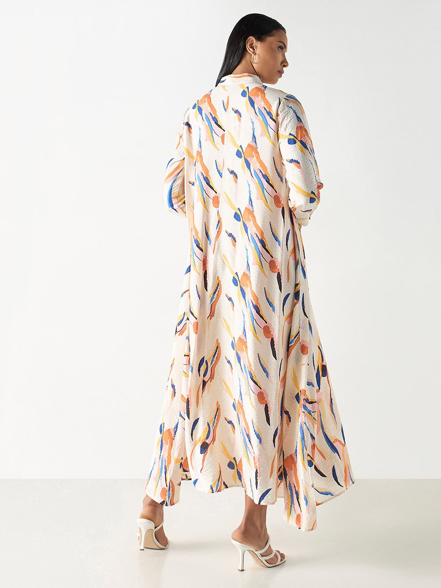 All Over Print Trapeze Dress with Collar and Long Sleeves For Women at  Kuwait | Styli