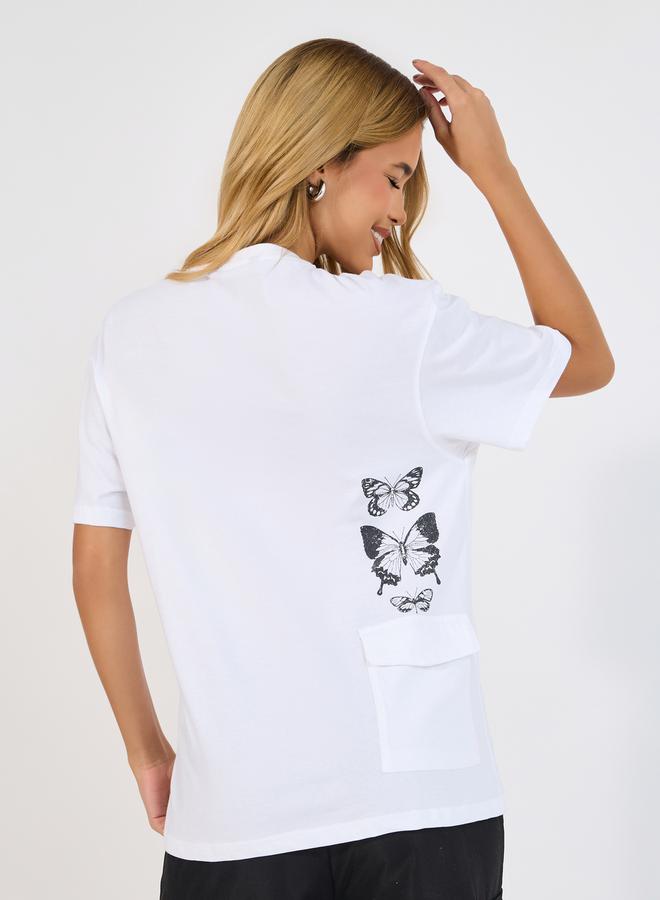 Oversized Butterfly Graphic 100% Cotton T-Shirt