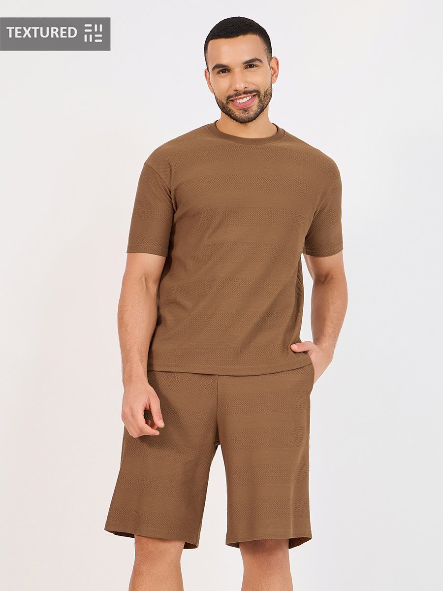  Textured Knit Oversized T-Shirt and Shorts Co-Ords