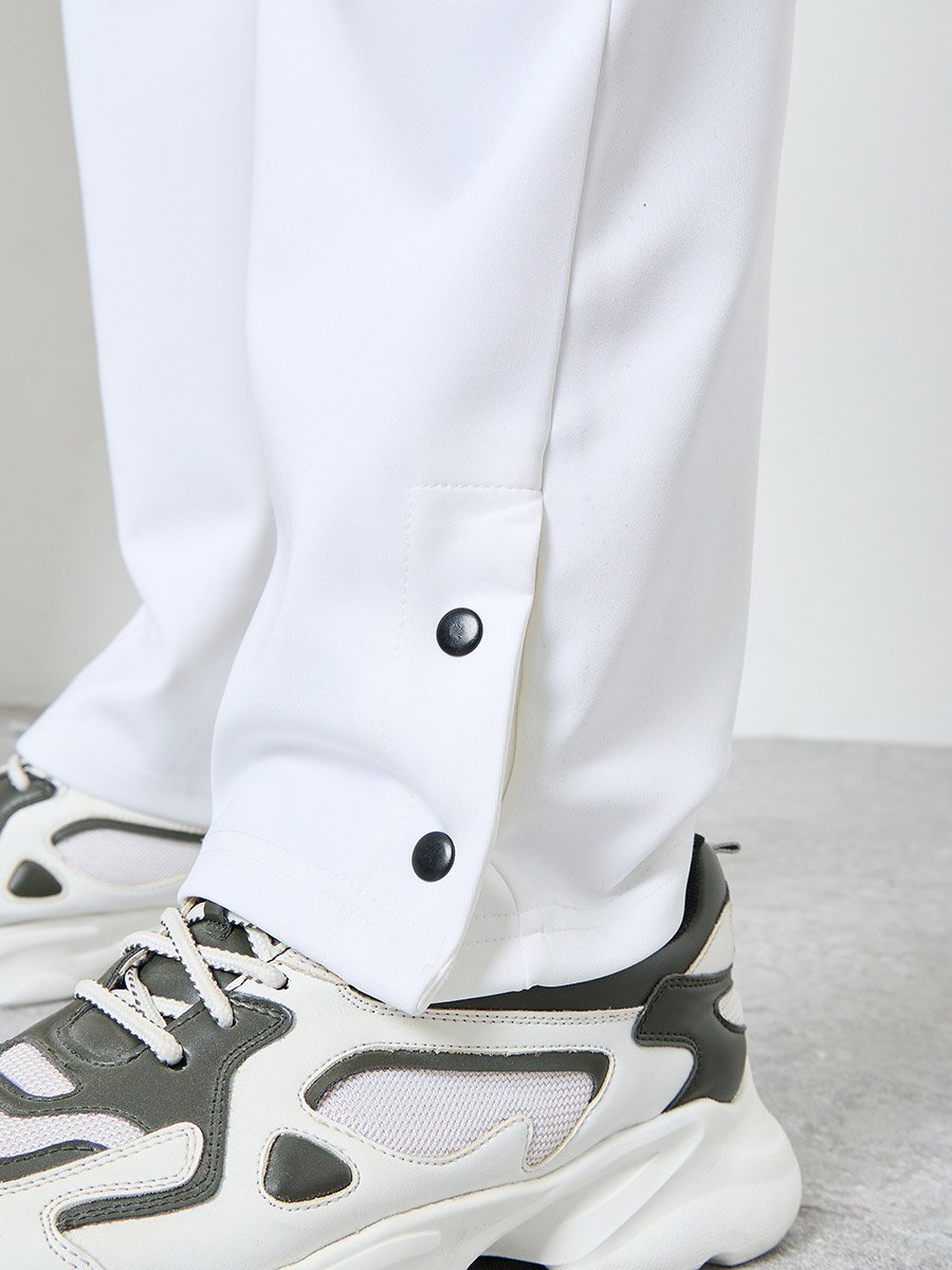 Relaxed Fit Open Hem Scuba Pants With Bottom Snap Detail