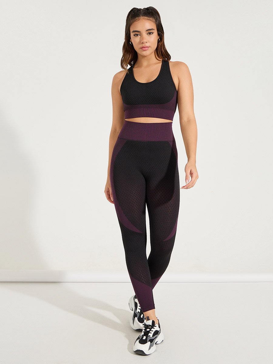 Seamless Color Block Sports Bra and Leggings Set