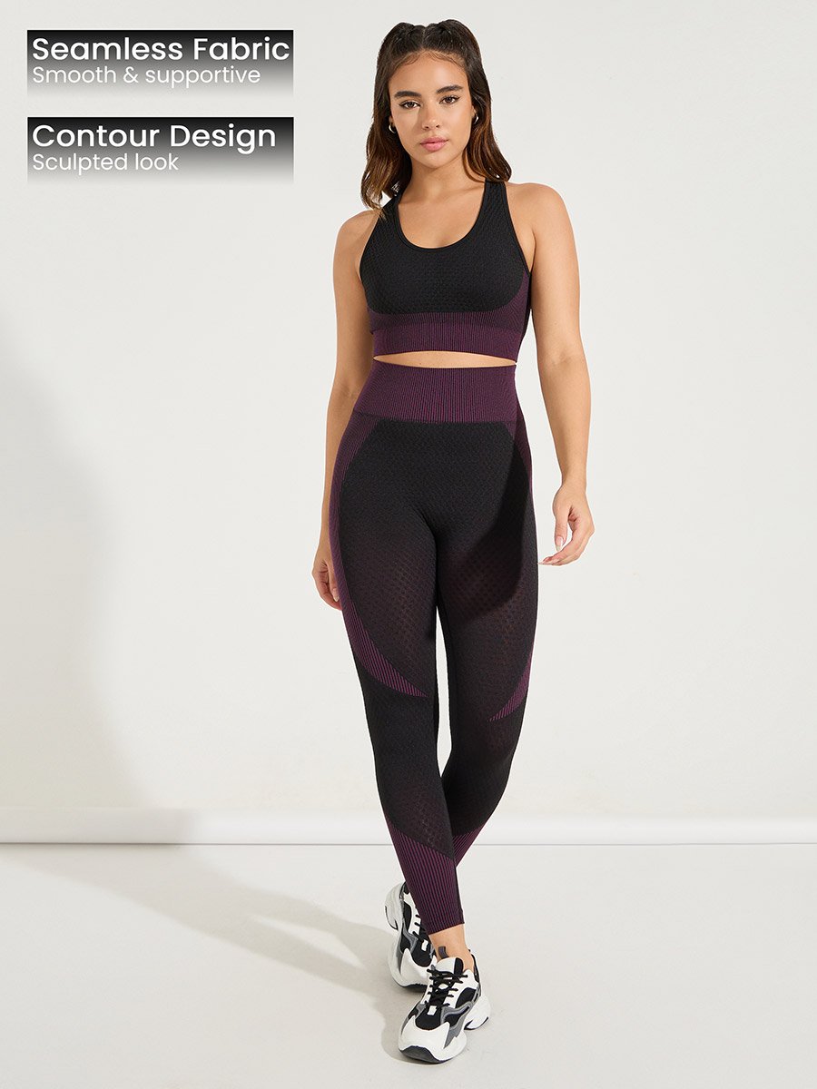 Seamless Color Block Sports Bra and Leggings Set