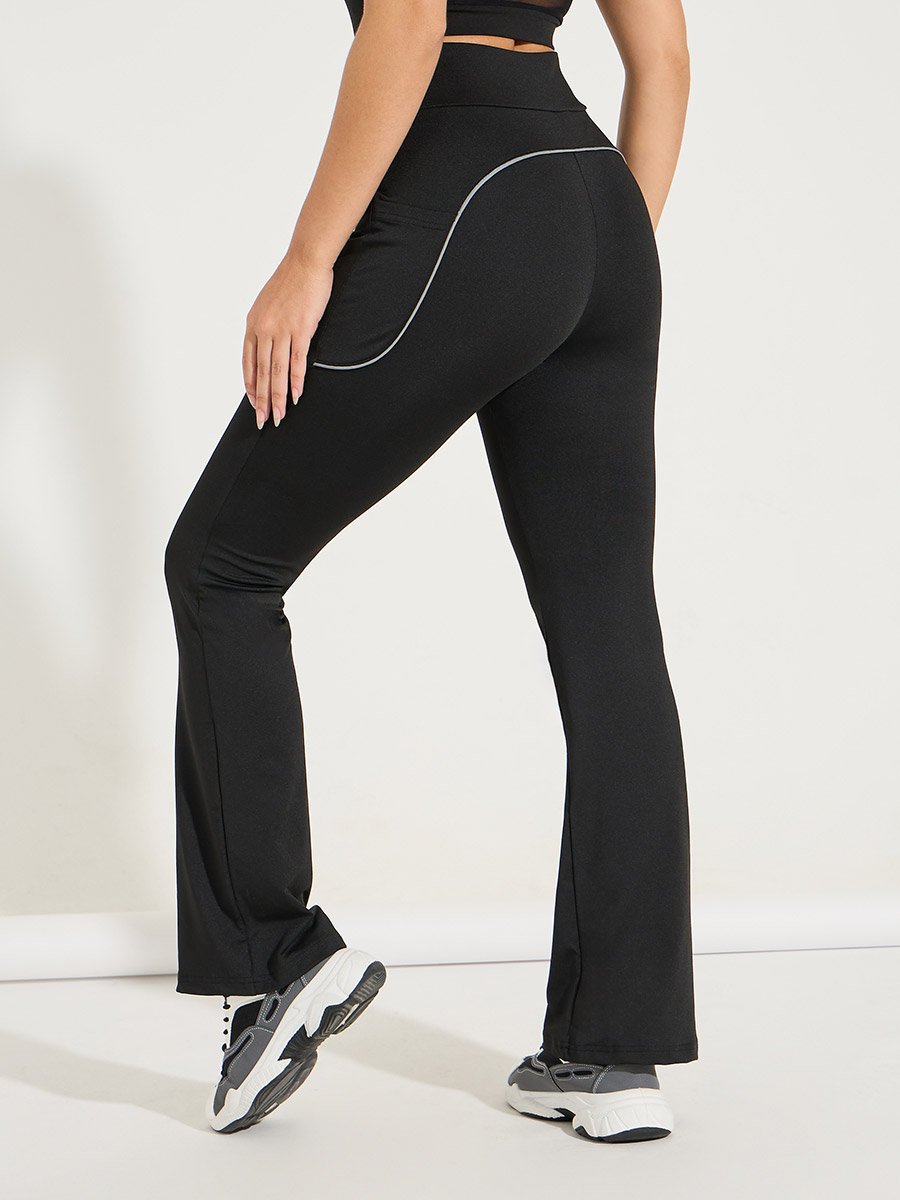 Back Single Reflective Strip Pocket Detail Flared Leggings