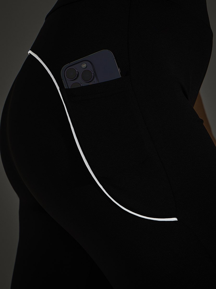 Back Single Reflective Strip Pocket Detail Flared Leggings