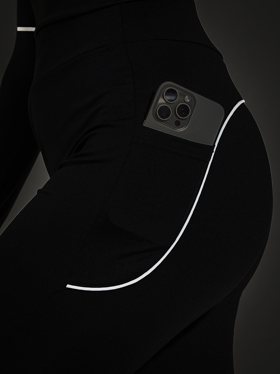 Back Single Reflective Strip Pocket Detail Flared Leggings