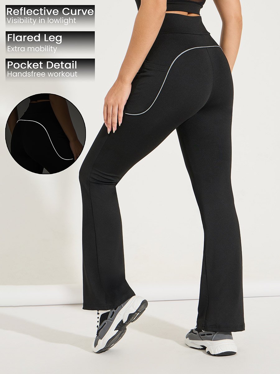 Back Single Reflective Strip Pocket Detail Flared Leggings