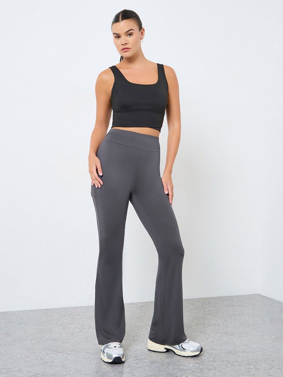 Back Single Reflective Strip Pocket Detail Flared Leggings