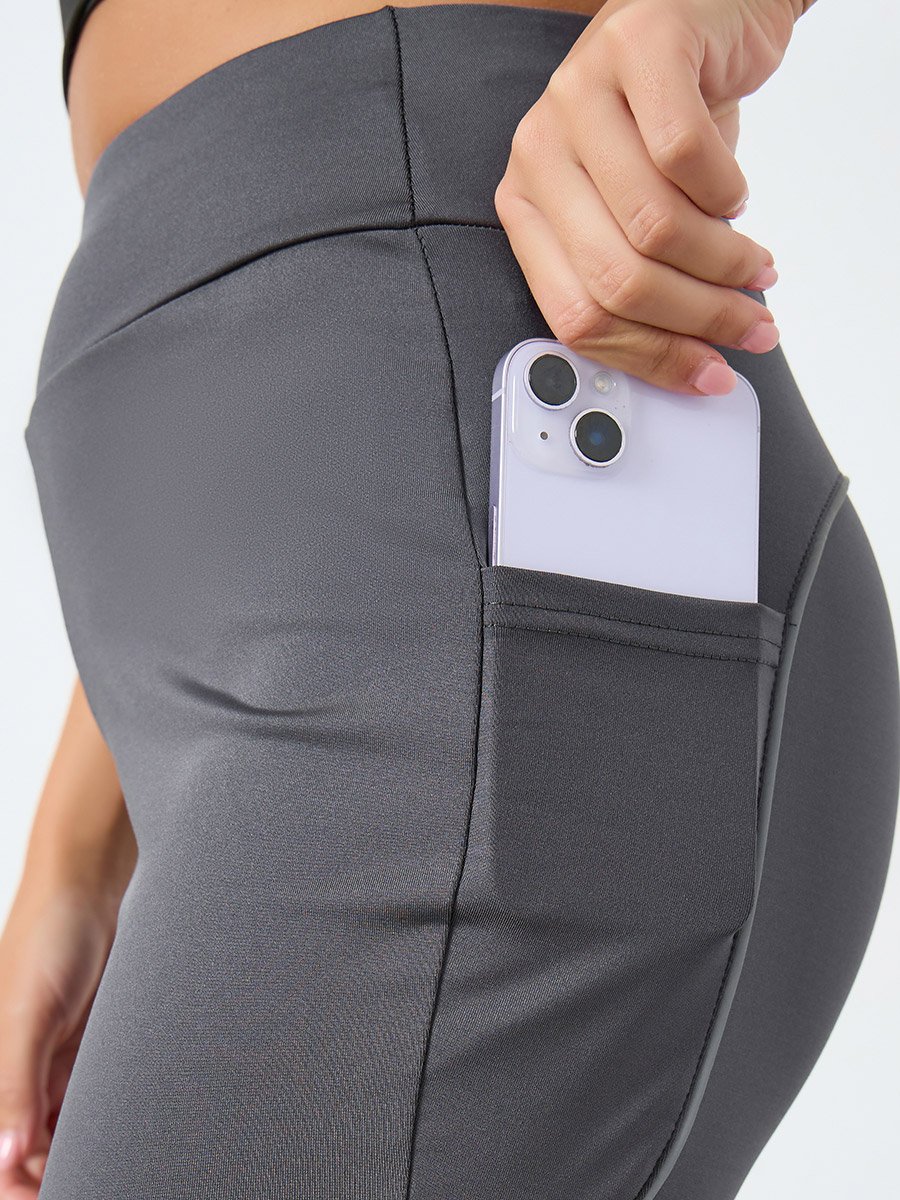 Back Single Reflective Strip Pocket Detail Flared Leggings