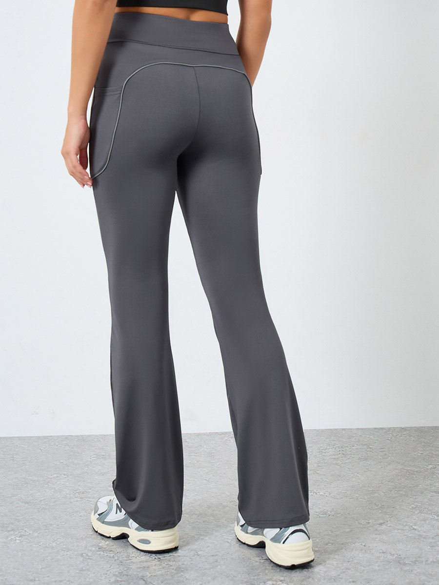 Back Single Reflective Strip Pocket Detail Flared Leggings