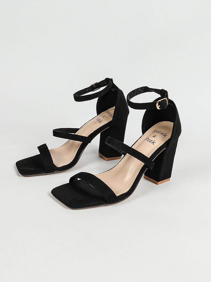 Solid Ankle Strap Block Heel Sandals