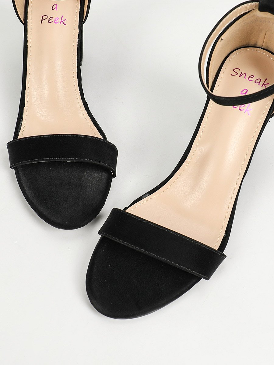 Single Band Ankle Strap Mid Heel Sandals
