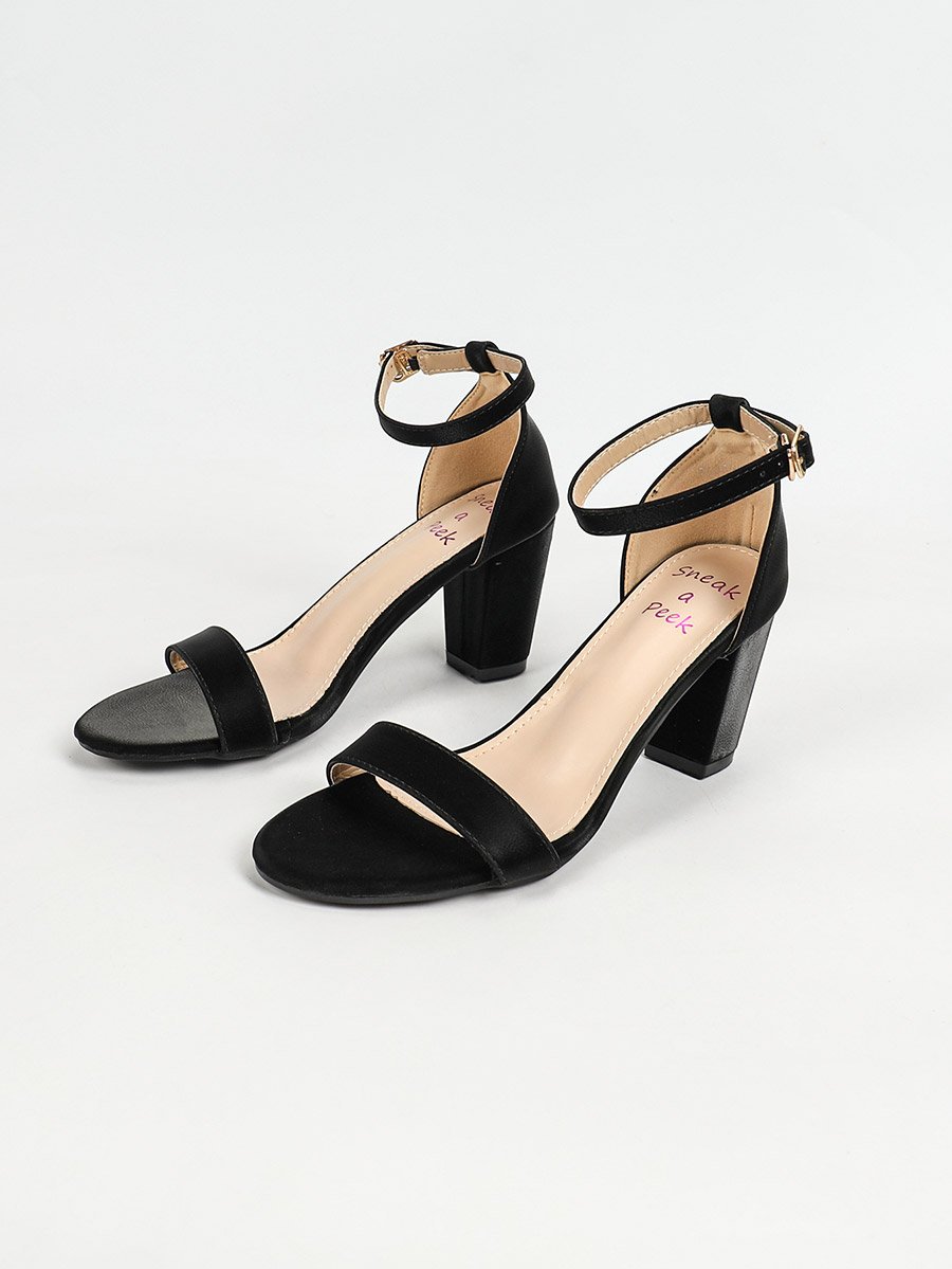 Single Band Ankle Strap Mid Heel Sandals