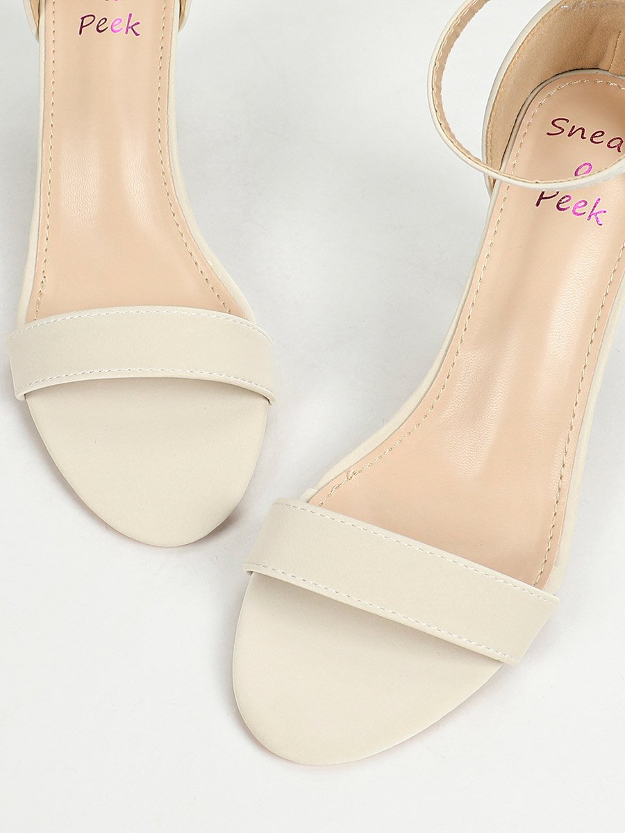 Single Band Ankle Strap Mid Heel Sandals