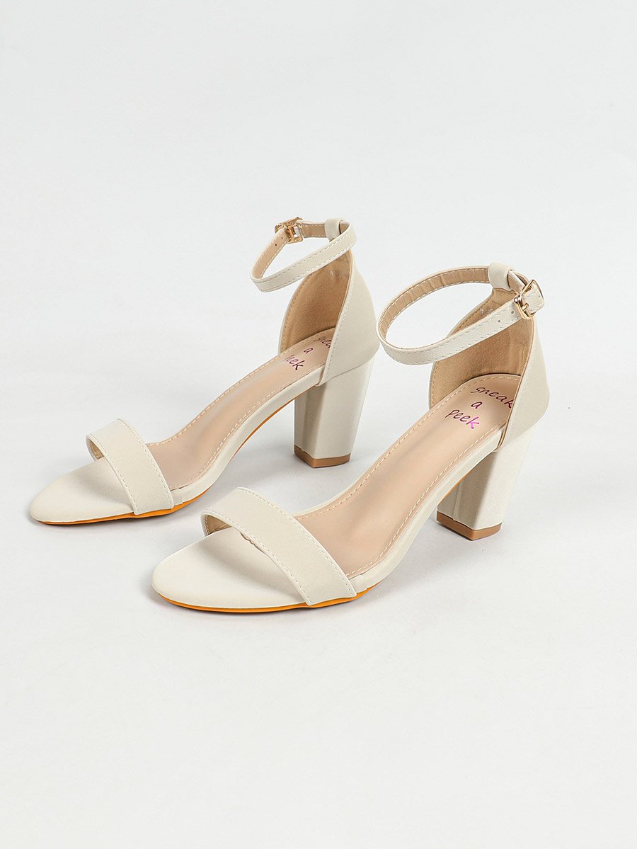 Single Band Ankle Strap Mid Heel Sandals