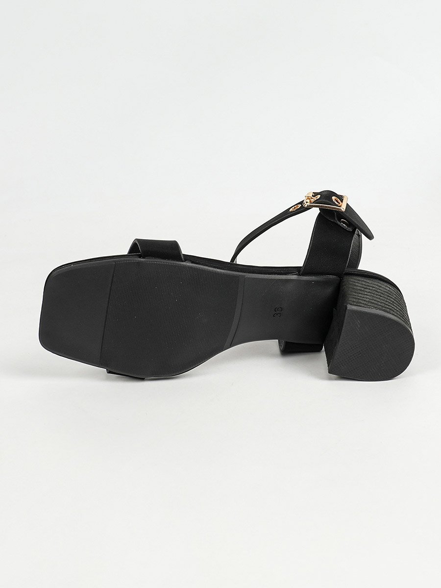 Solid Block Heel Sandals with Buckle Closure