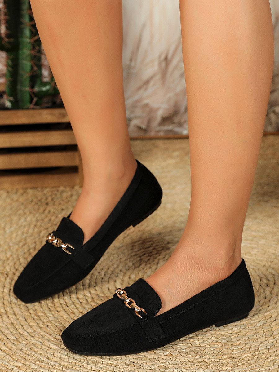 Metal Chain Accent Suede Look Mules