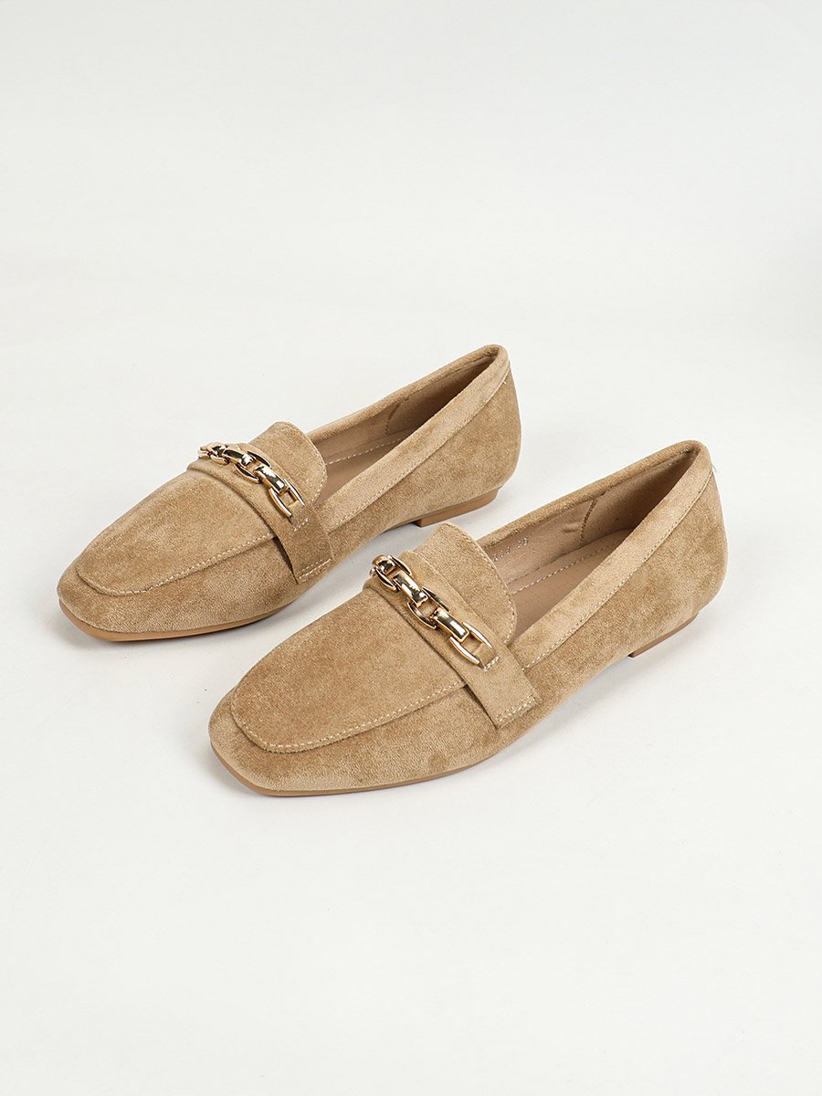 Metal Chain Accent Suede Look Mules