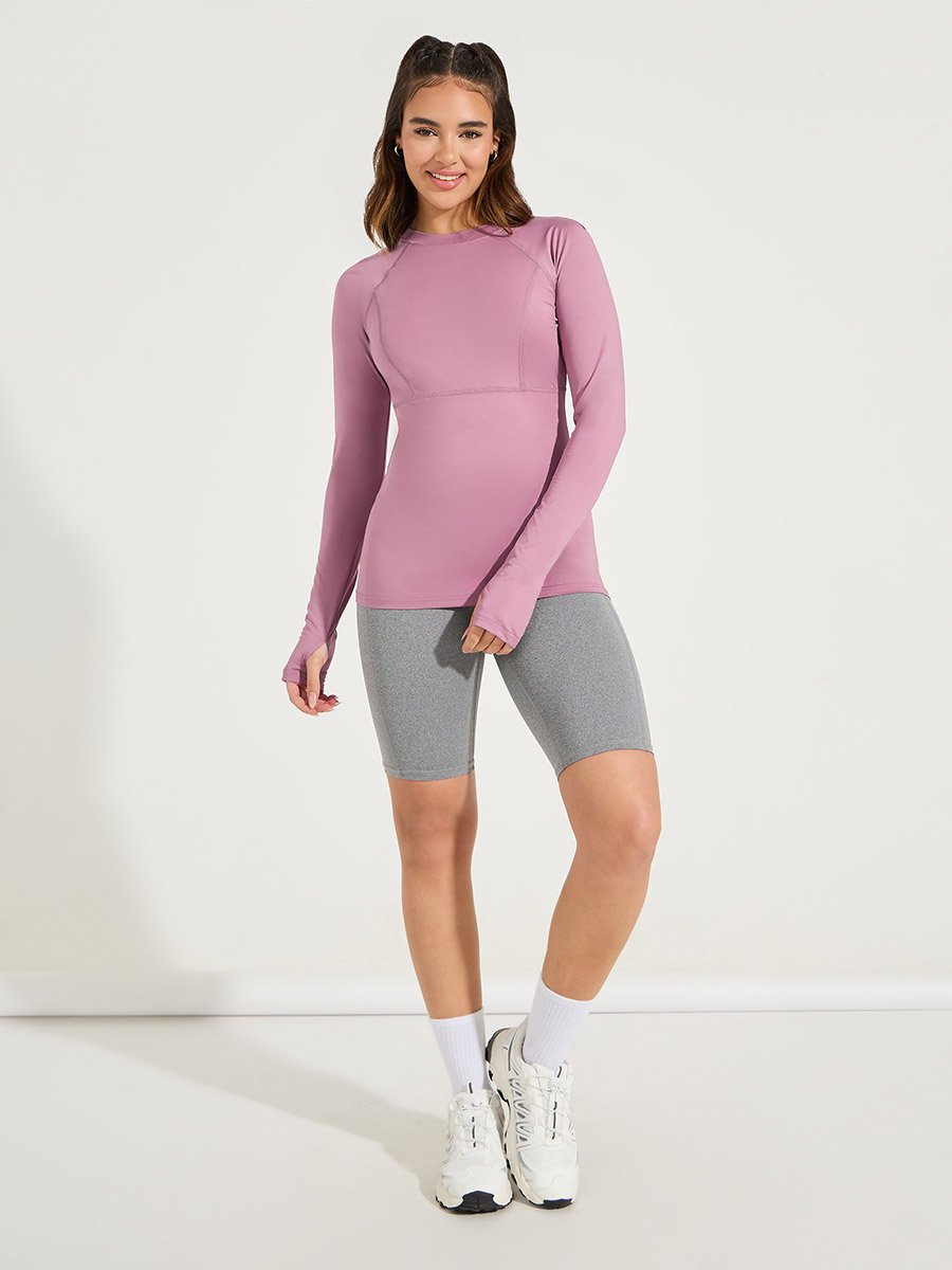 Solid Stitch and Thumbhole Detail Contour Fit Top