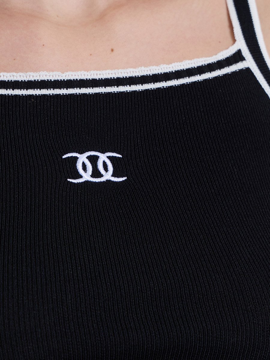 Black Square Neck Crop Tank with Contrast Binding