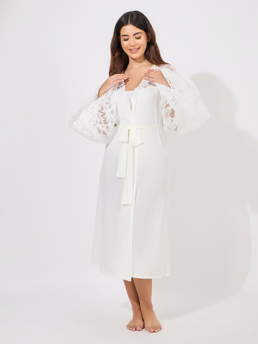 Lace Insert Long Sleeve Robe
