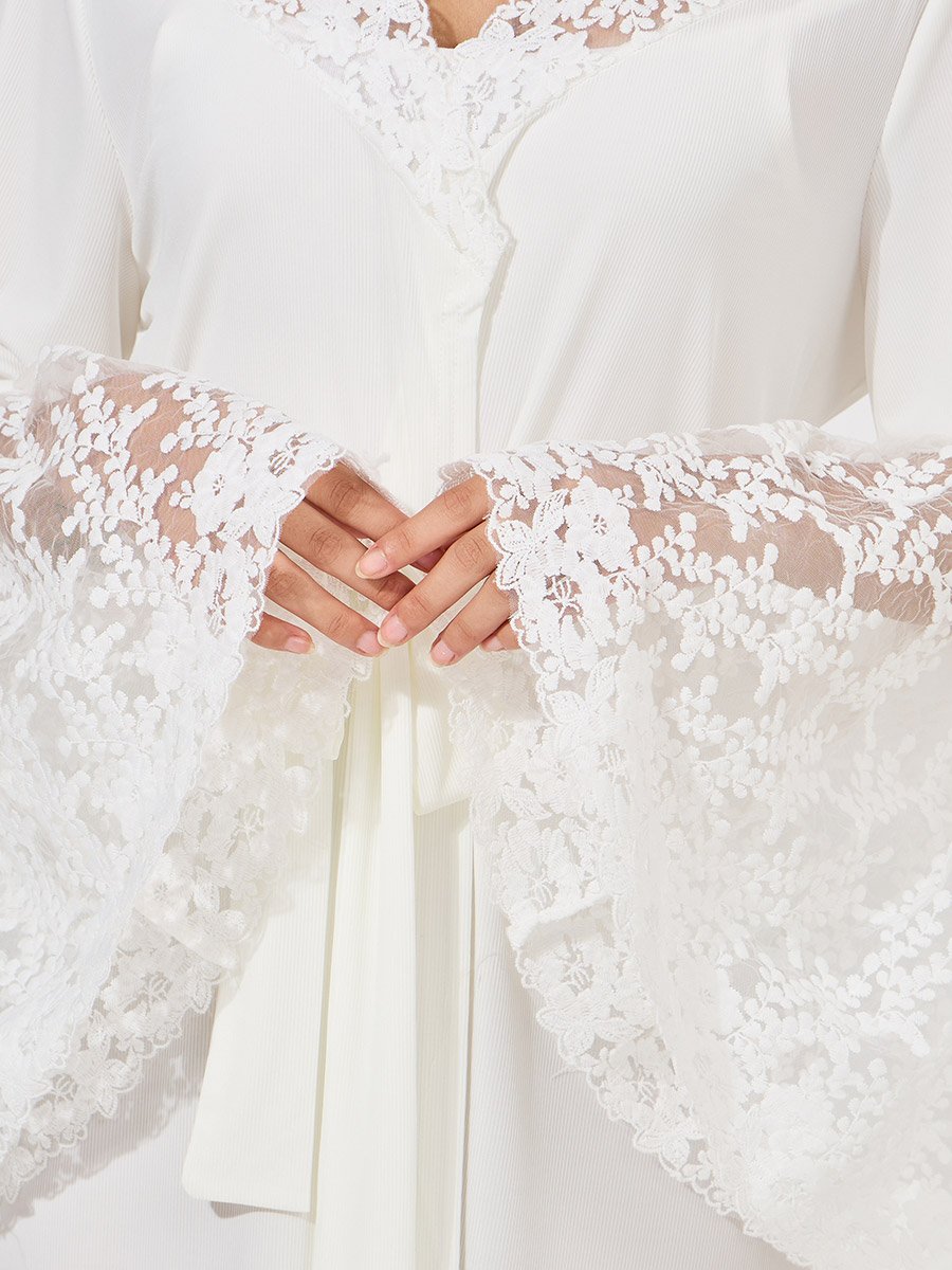 Lace Insert Long Sleeve Robe