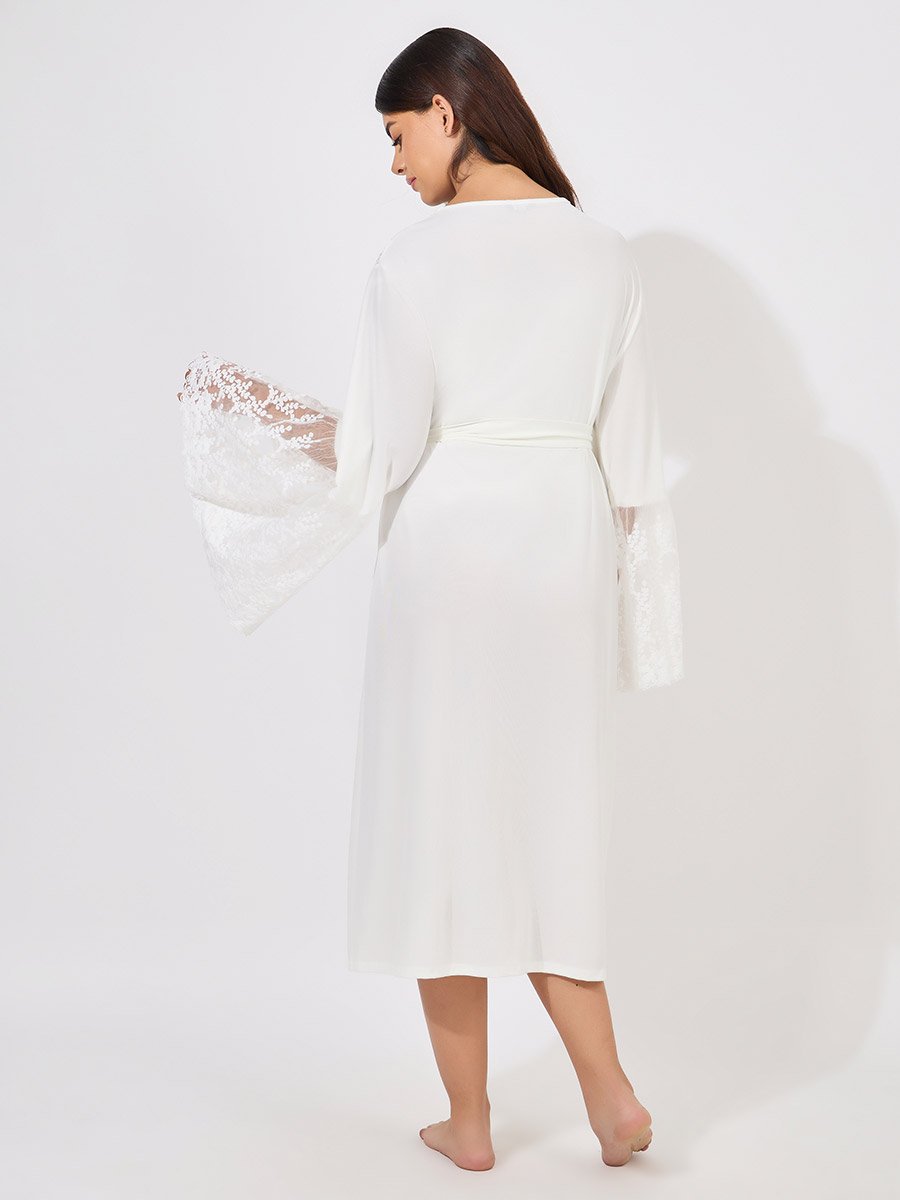 Lace Insert Long Sleeve Robe