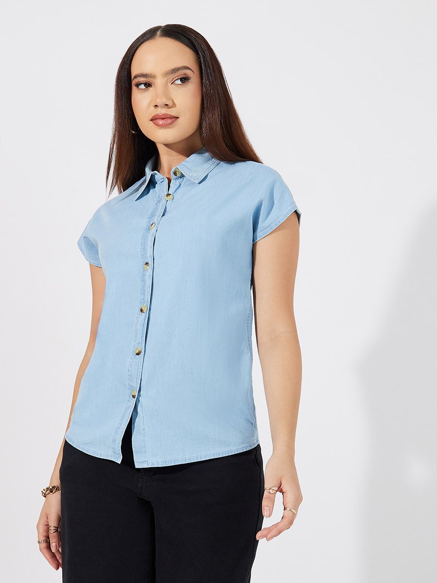 Solid Denim Extended Sleeves Shirt