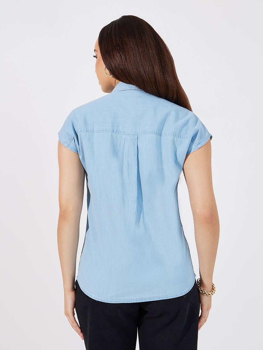Solid Denim Extended Sleeves Shirt