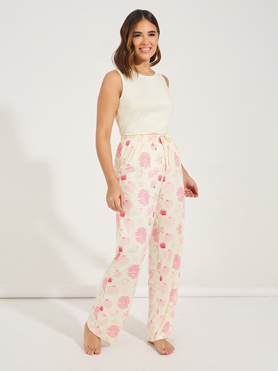 Ruffle Hem T-Shirt and Shell Print Pyjama Set