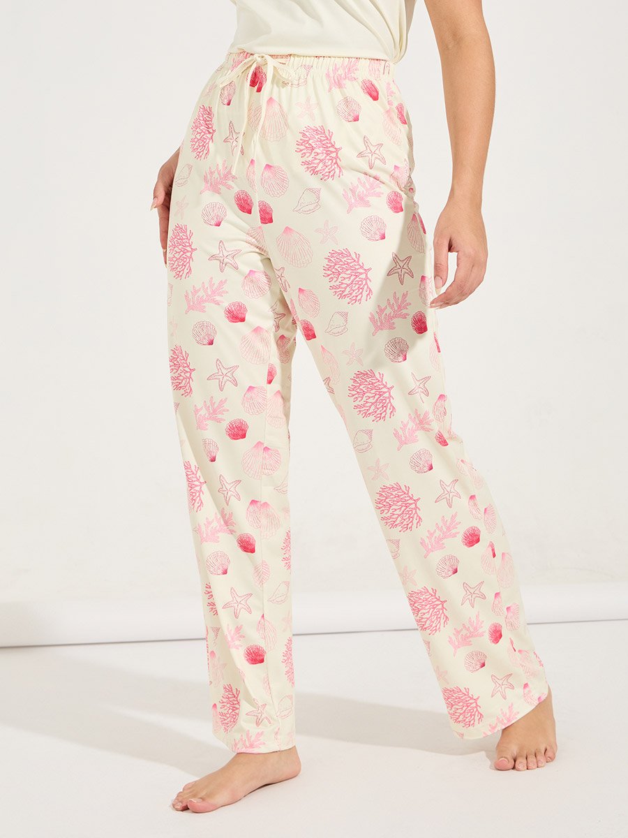 Ruffle Hem T-Shirt and Shell Print Pyjama Set