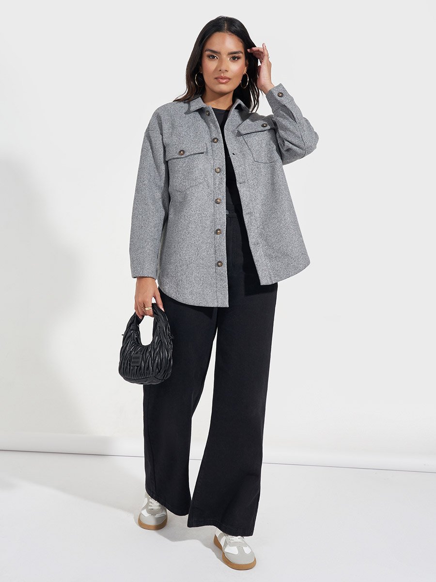 Oversized Longline Wool Like Shacket